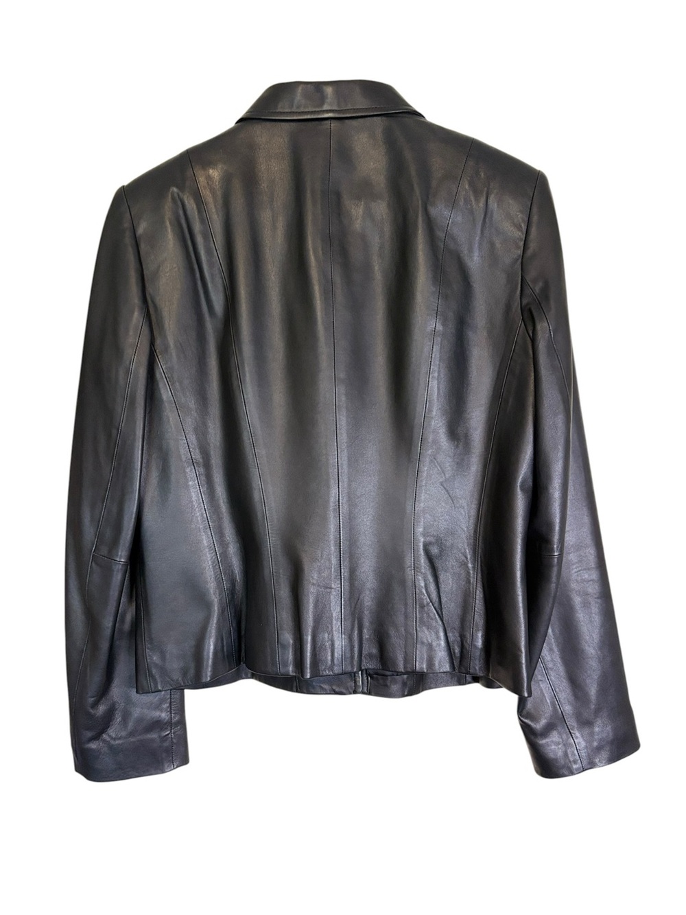 Talbots Women’s Black Genuine Leather Button-Front Jacket Size 10 Blazer Office - Picture 3 of 8